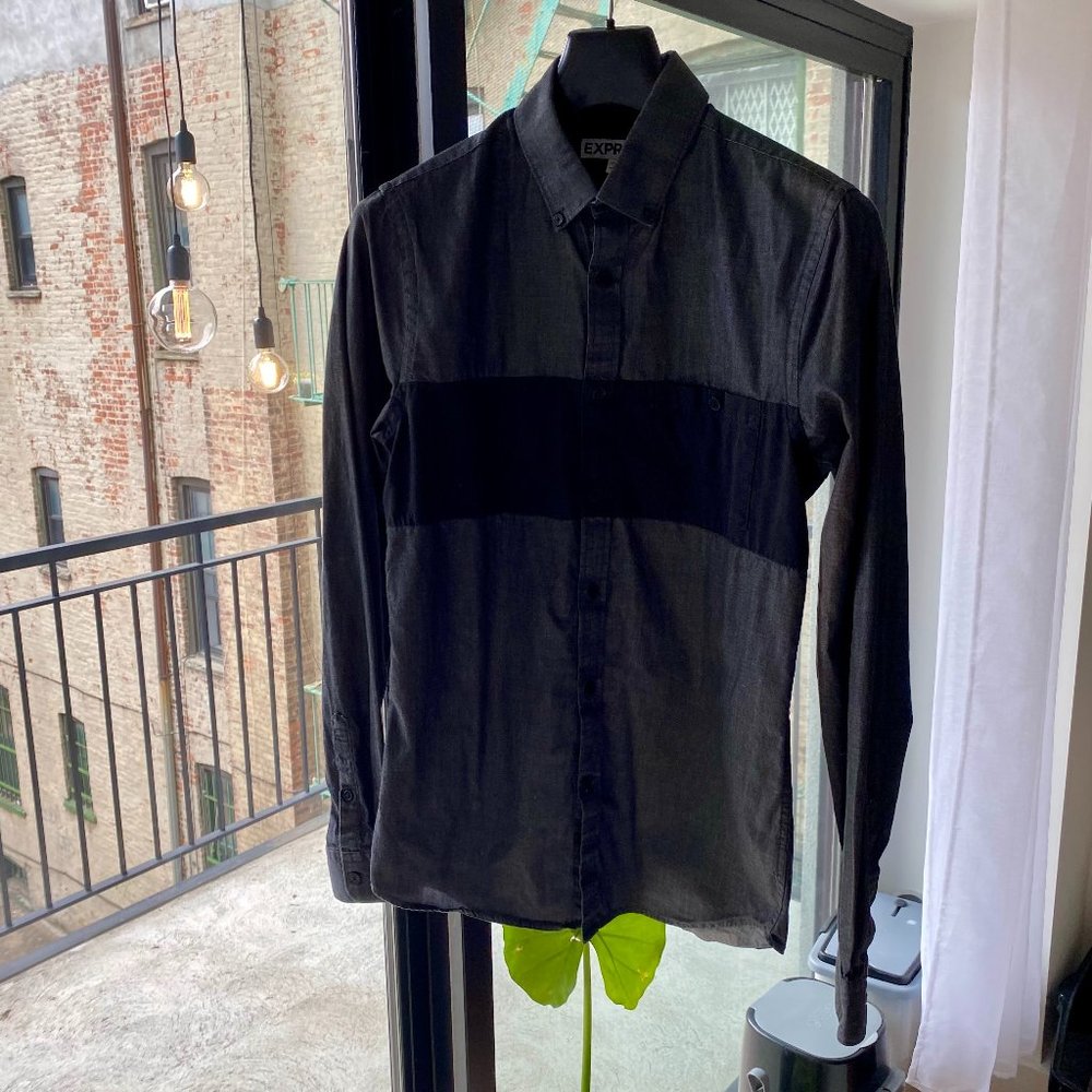 Express Long Sleeve Color Block Shirt